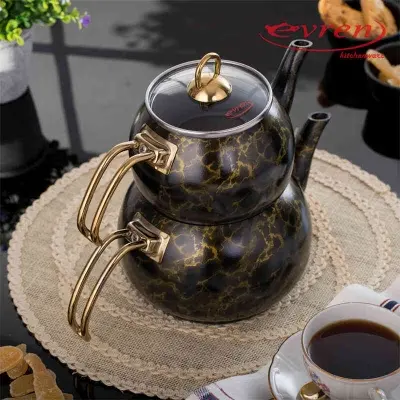 Gold Black Marble Teapot Set